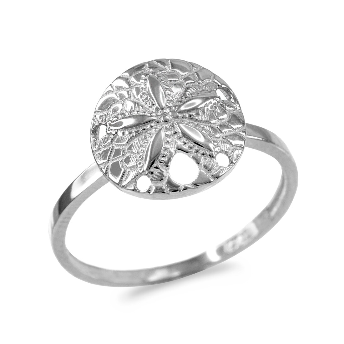 Pre-owned La Blingz 14k White Gold Dainty Sand Dollar Ladies Ring
