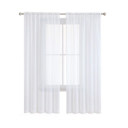 Anjee 2 Panels White Sheer Curtains 45 Inches Long Rod Pocket