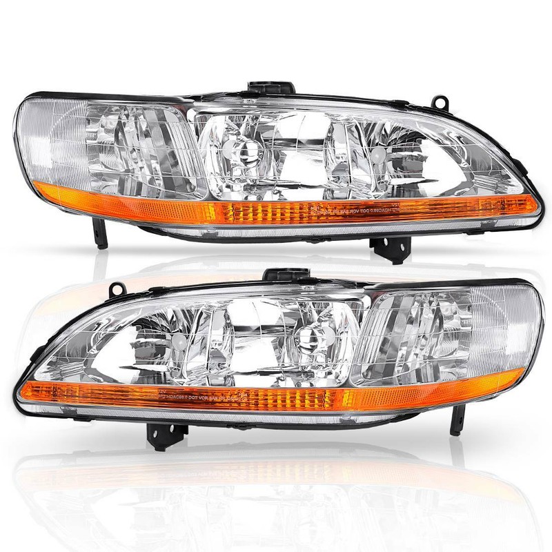 for 19982002 Honda Accord Headlights Headlamps Replacement Pair Chrome