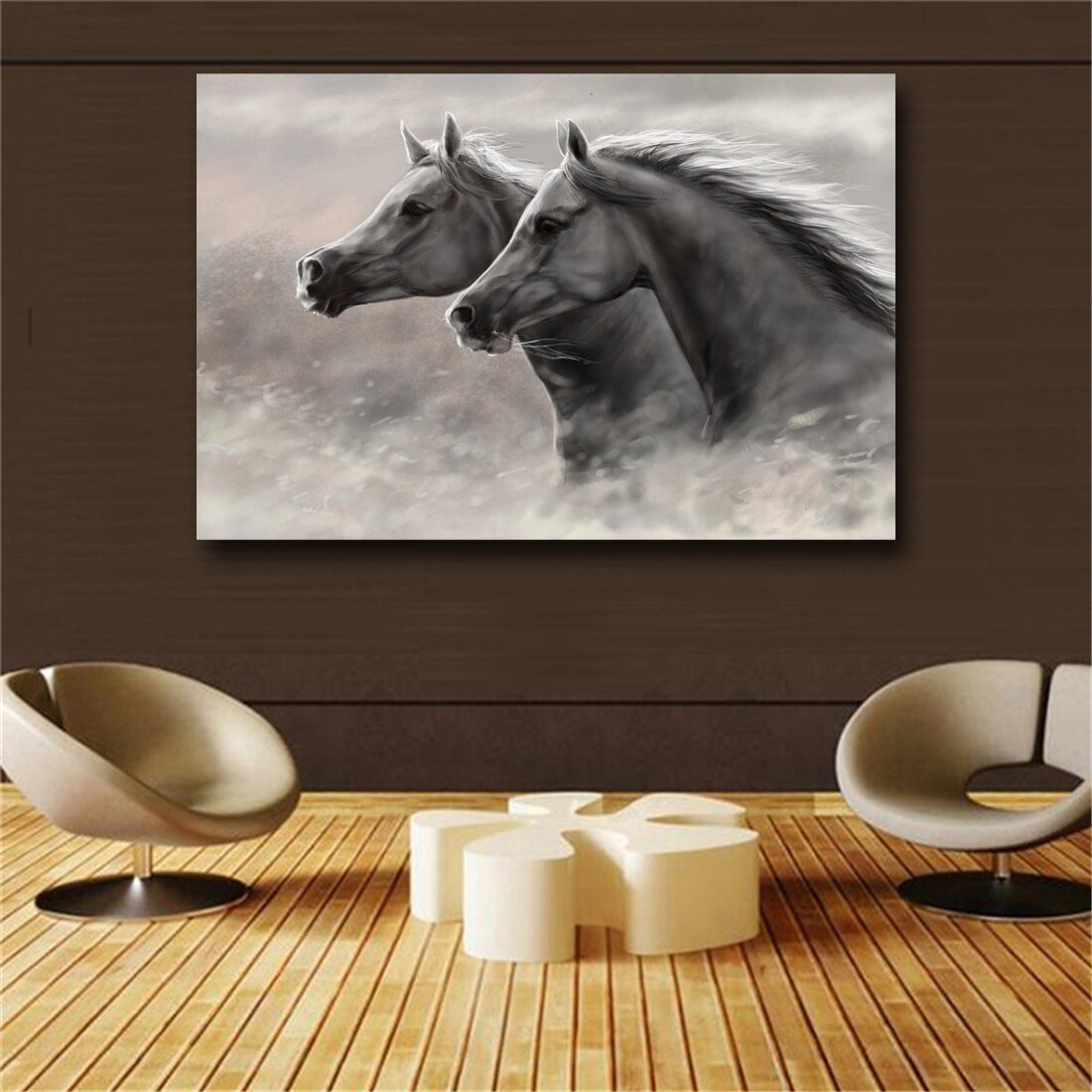 Animal Art Two Running Horses Canvas Painting Wall Art Pictures For Living Room