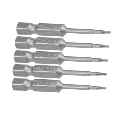 5 x T5 Magnetic Torx Screwdriver Bits, 1/4 Inch Hex Shank 2-inch Length S2