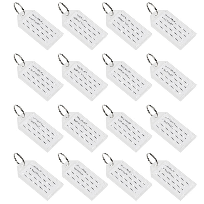 Plastic Key Tags with Split Ring Keychain ID Label Window 56x29mm, White 16Pcs