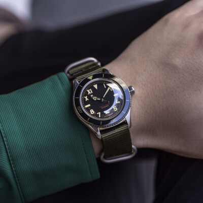 Pre-owned Undone Basecamp Cali Vintage Automatic Steel Black Fabric Green Men's Watch
