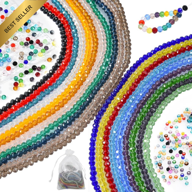 Faceted Crystal Beads for Bracelet, 2600Pcs Spacer Beads Strand 20 Colors 4MM Br