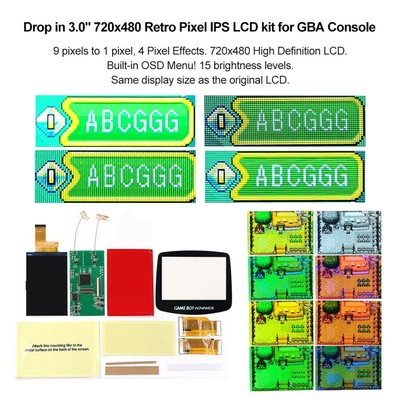New 3.0'' Easy Drop In V5 720x480 Retro Pixel Highbacklit IPS LCD Screen For GBA