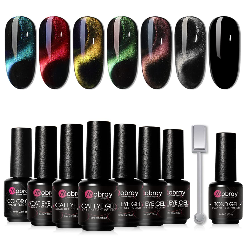 Set, 6pcs 3d Cateye Magnetic Gel Polish Kit With 1*black