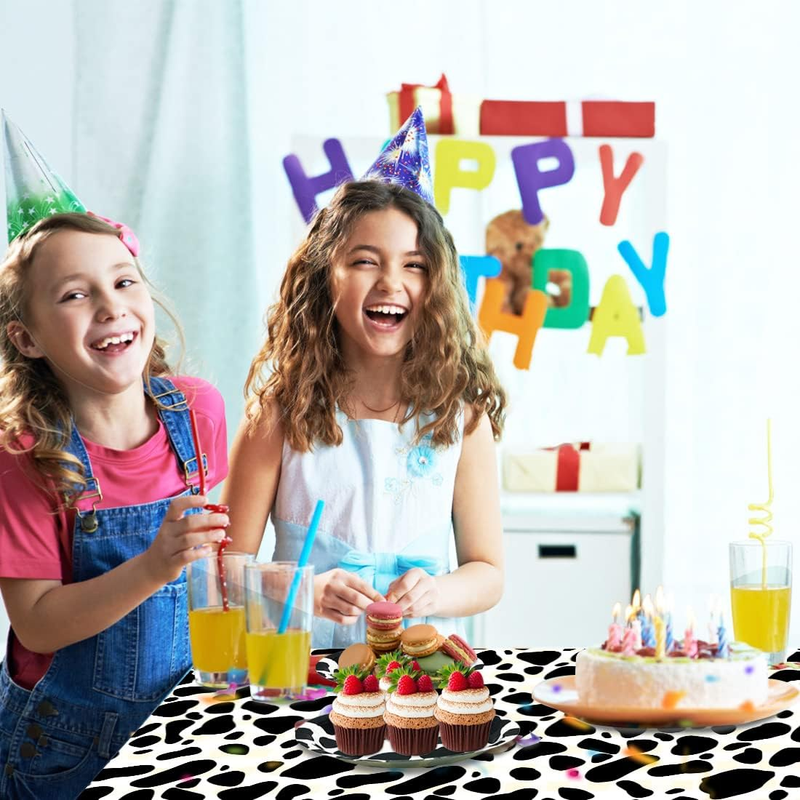 2 Pack Cow Print Tablecloth 54 X 108 Rectangular Plastic Table Cover Black and W