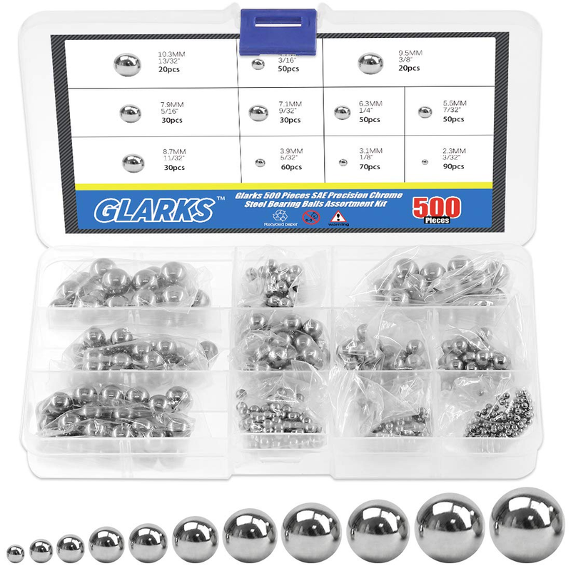 500Pcs 11 Size 3/32''-13/32'' SAE Precision Chrome Steel Assorted Loose Bicycle