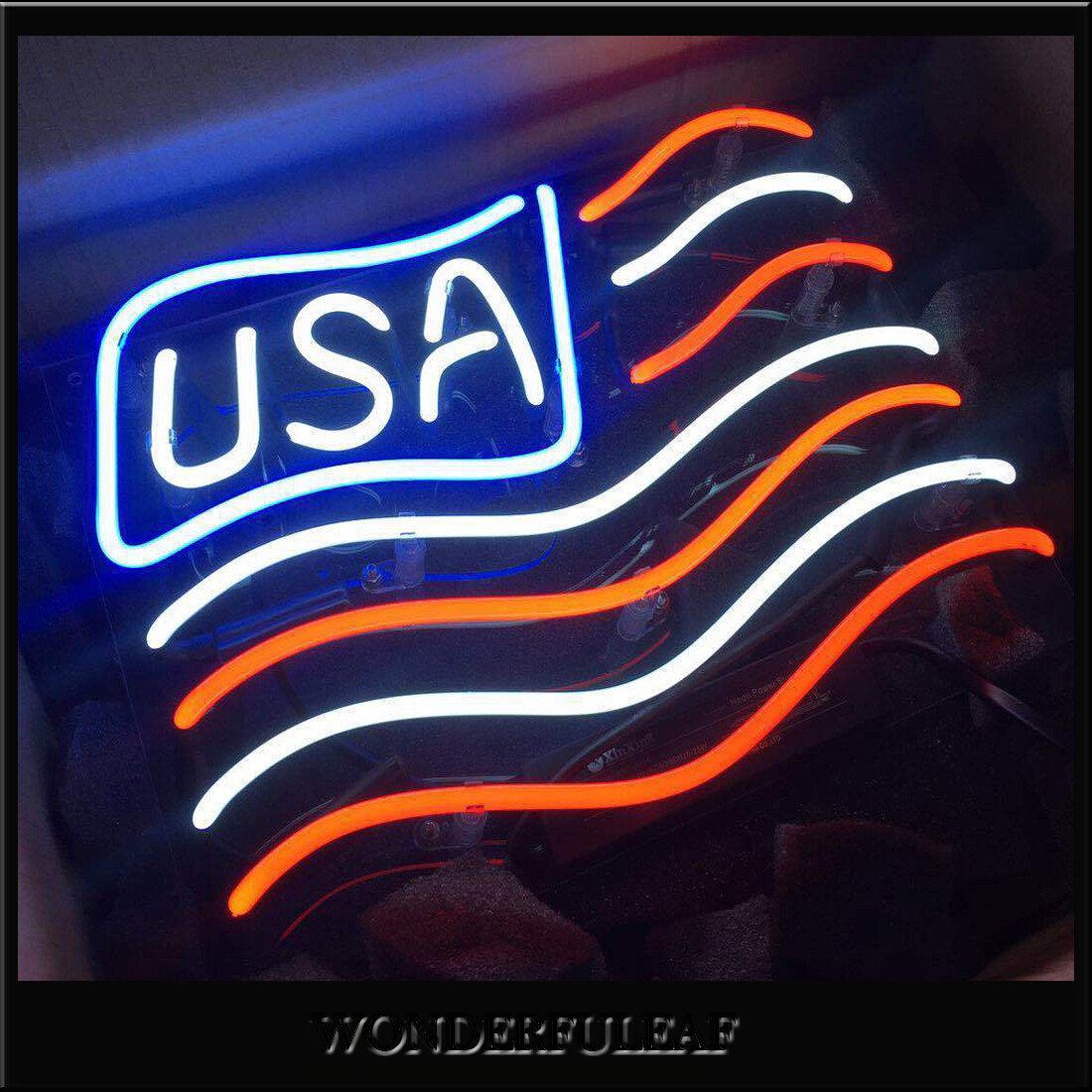 USA Flag Neon Sign United States Country Patriot USA Map ...
