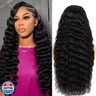 OLFORY Deep Wave Wig Lace Front Wigs Human Hair Wigs for Black Women 13x4 HD Transparent Lace Frontal Wigs Human Hair Pre Plucked 200% Density Loose Deep Wave Glueless Wigs Natural Black Color 22 inch