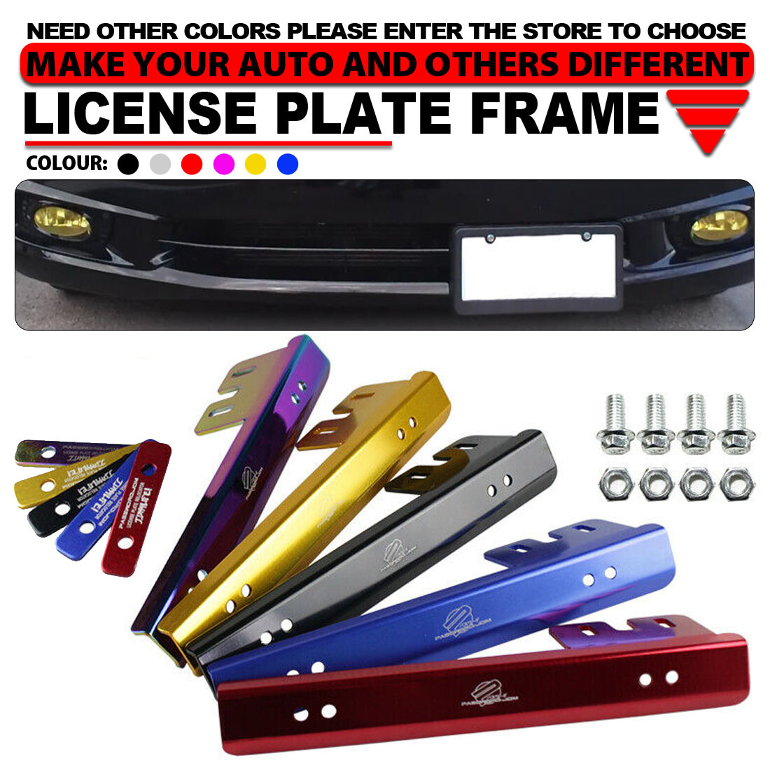 Universal JDM Aluminum Front License Plate Frame Relocate Mounting