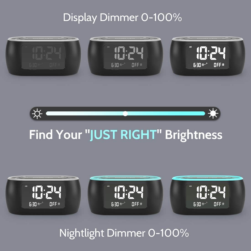 Glow Small Alarm Clock Radio for Bedrooms with 7 Color Night Light, Dual Alarm,