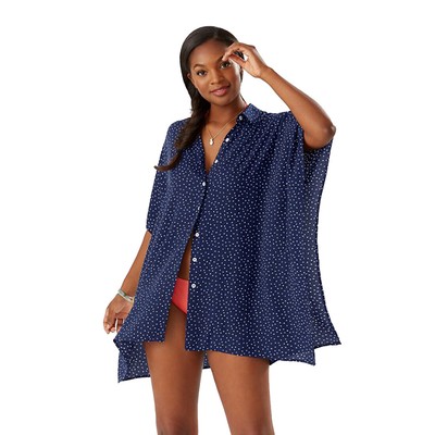 

Tommy Bahama Sea Swell Cover-Up Рубашка-туника, темно-синий, маленький размер, Mare navy