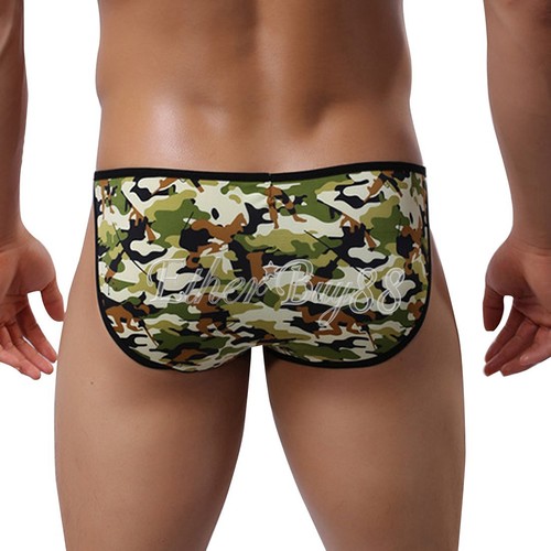Men Thong G-String Pouch Tanga Camo Short Pants Underwear Briefs Bikini