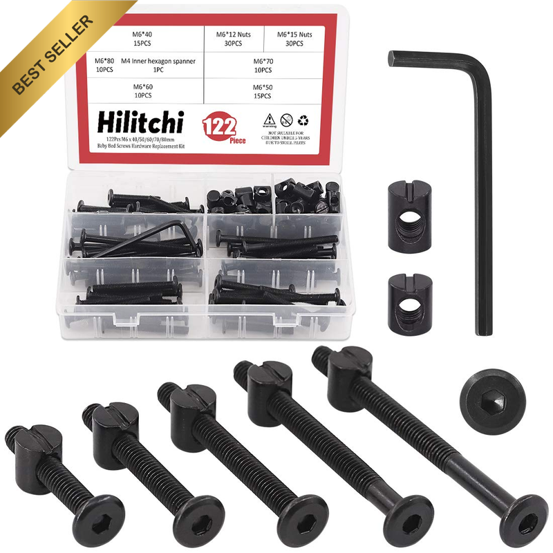 M6 120Pcs Black Hex Socket Head Screws Bolts Barrel Nuts Hardware Assortment Kit