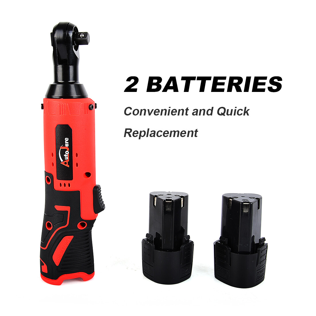 12V 3/8'' Cordless Ratchet Right Angle Wrench Impact Power Tool 2 Battery 60N.M