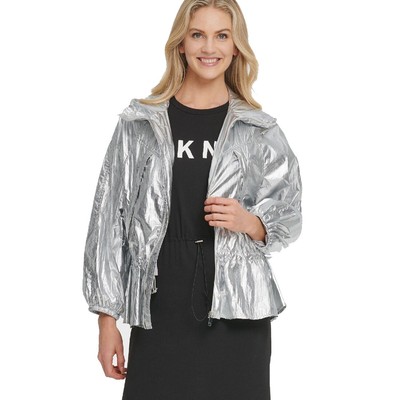 Зимняя куртка-пальто DKNY Silver для холодной погоды, серебристый металлик, средний