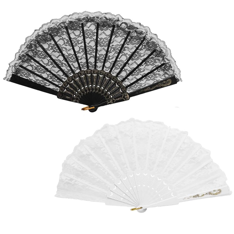 Federfächer Damen Set schwarz weiß Vintage Faltbar für Kostüme Maskenball