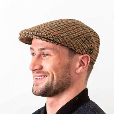 British Tweed Flat Cap Brown Houndstooth Check Hat made from British Tweed Flat Cap Brown Houndstooth Check Hat made from