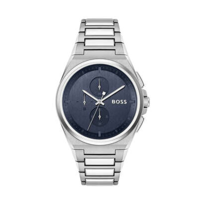 Pre-owned Hugo Boss Mens Wristwatch  Steer 1514048 Chrono Stainless Steel Blue