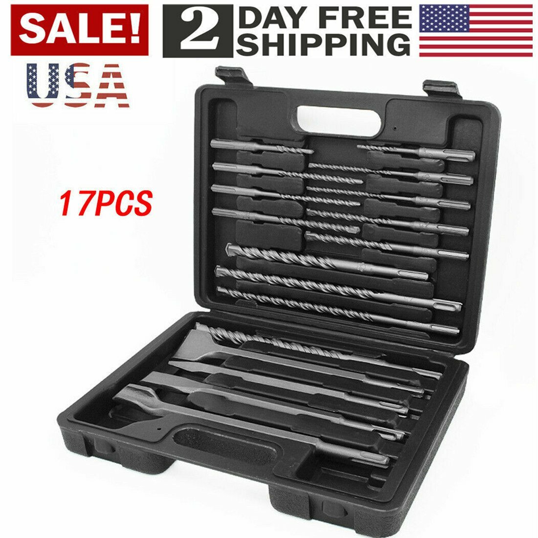17 Pcs Rotary Hammer Drill SDS Plus Bit Bits Chisel Set Concrete Fits