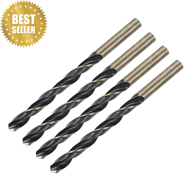 4Pcs Straight Shank Twist Drill Bits 7Mm Gold Titanium & Black Nitride Coated Hi