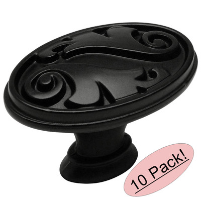 *10 Pack* Cosmas Cabinet Hardware Flat Black Floral Knobs #4297FB