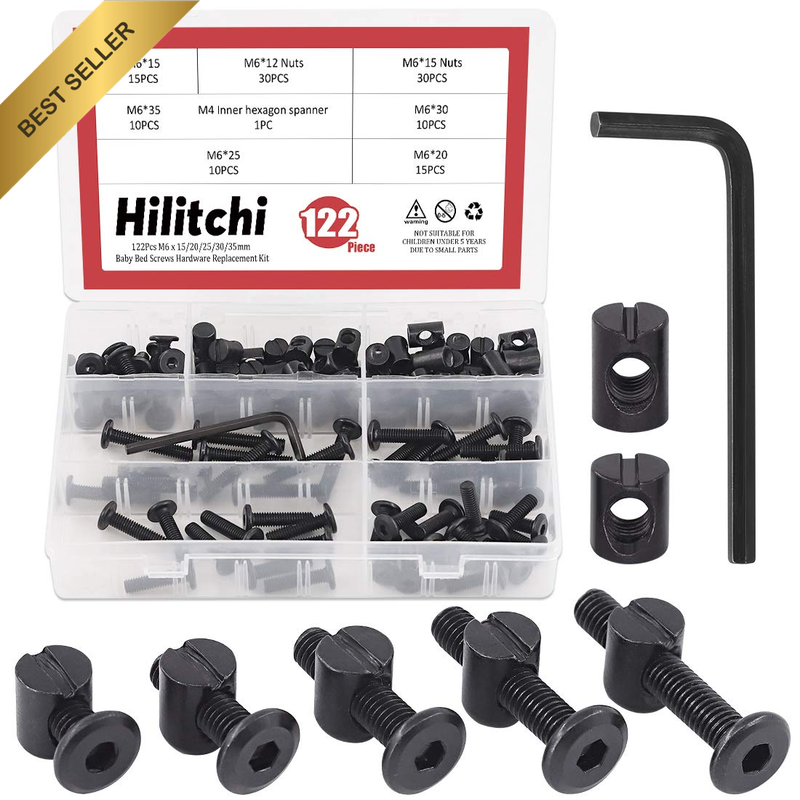 M6 120Pcs Black Hex Socket Head Screws Bolts Barrel Nuts Hardware Assortment Kit