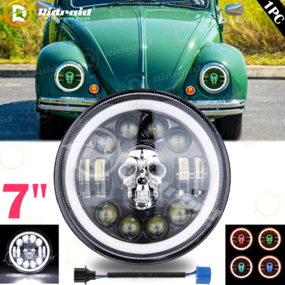 1PC 7''inch Round RGB LED Headlight Halo&DRL+Turn Signal For VW Beetle Classic