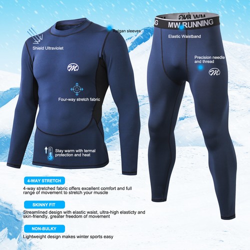 Mens Thermal Top and Bottom Set Long Johns Ski Clothes for Men Thermal Underwear