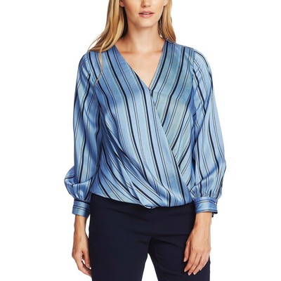 Блузка Vince Camuto Stripey Interludes с запахом спереди, Ледниково-голубая, L