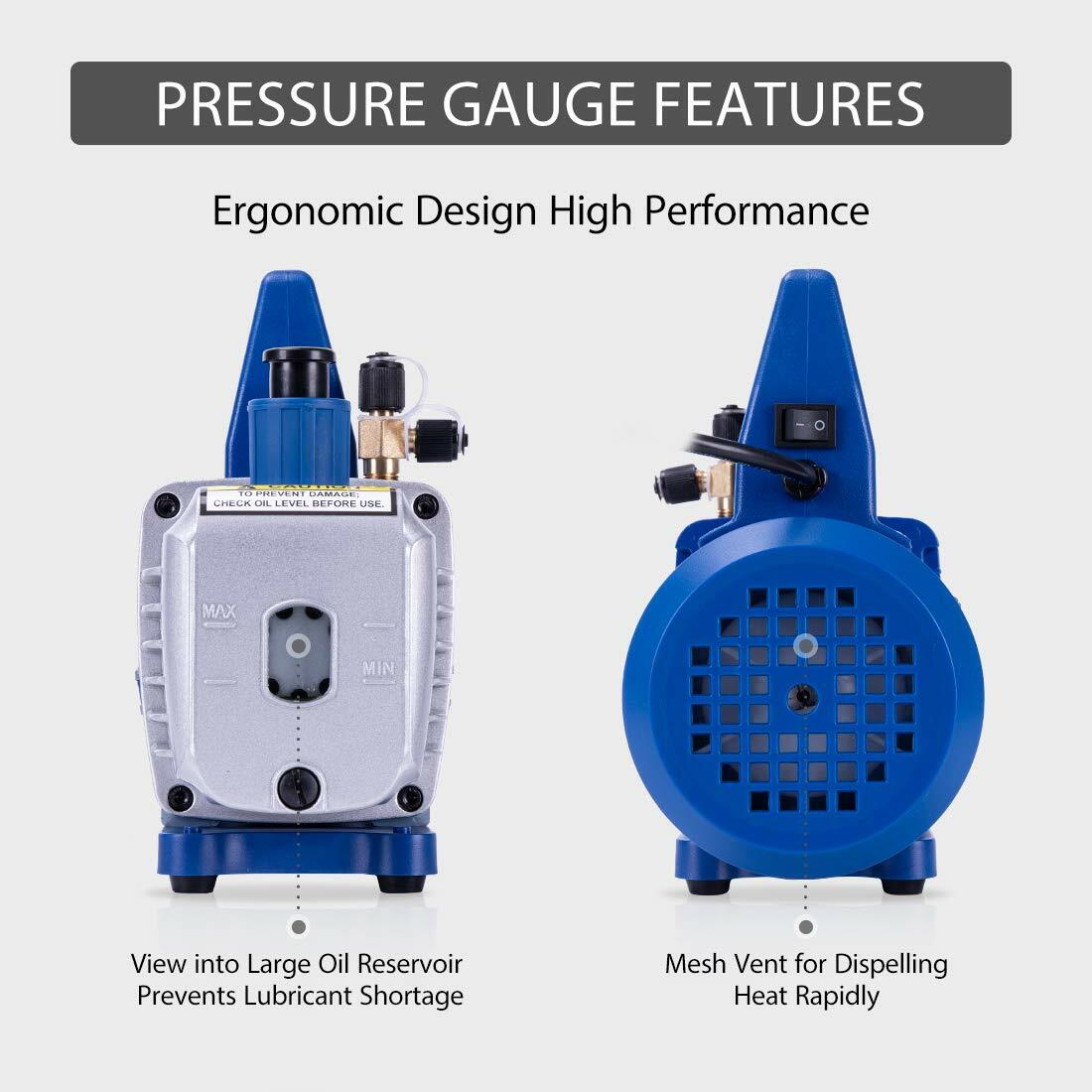 AC Manifold Gauge set Combo 1/3 HP 4CFM Air Vacuum Pump HVAC + R134A Kit AC A/C