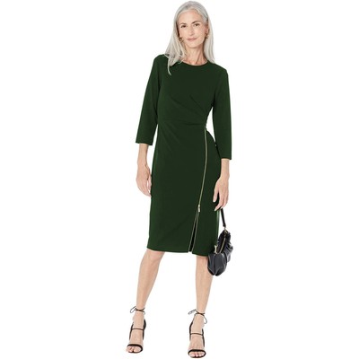 

Платье Calvin Klein со сборками и длинными рукавами, малахитовый, Malachite