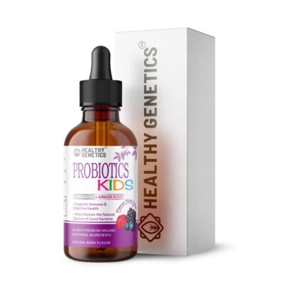 New Probiotics Kids Healthy Genetics 2oz/ 60ml Vegan Non GMO Berry Drops 