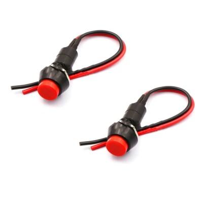 2x Red Round Circle ON/OFF Push Button Switch Wires Car/RV DC 12V AC 125V/250V 