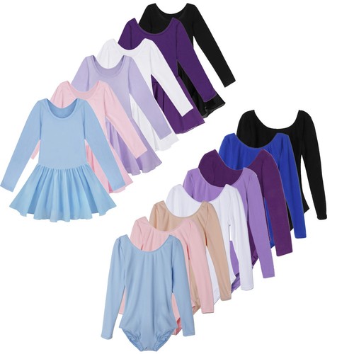 Child Girls Ballet Dance Clothes Tutu Dress Long Sleeved Leotard Kids Dance Wear