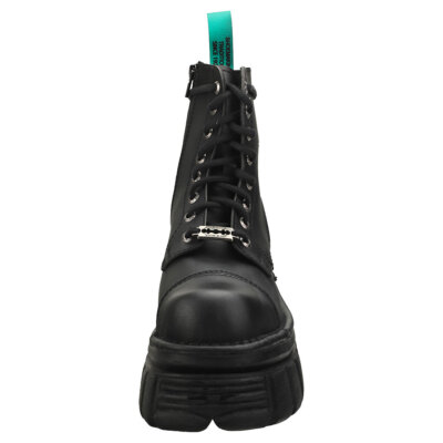 Pre-owned New Rock Rock Combat Vegan Unisex Platform Boots In Black - 10.5 Us