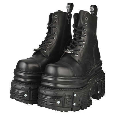 NEW ROCK ROCK M-MILI083CCT-C4 UNISEX BLACK PLATFORM BOOTS - 5 UK