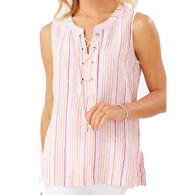 

Tommy Bahama льняная туника без рукавов с морской полоской, розовый персик, S, Pink peach