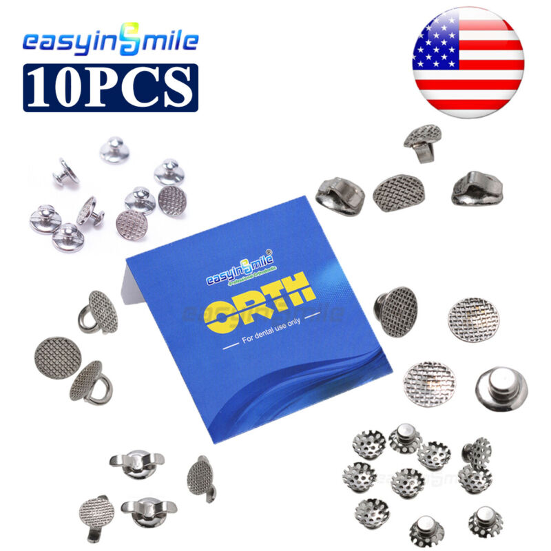 10pcs Dental Orthodontic Lingual Buttons Bondable MIM Traction Hooks Round Base
