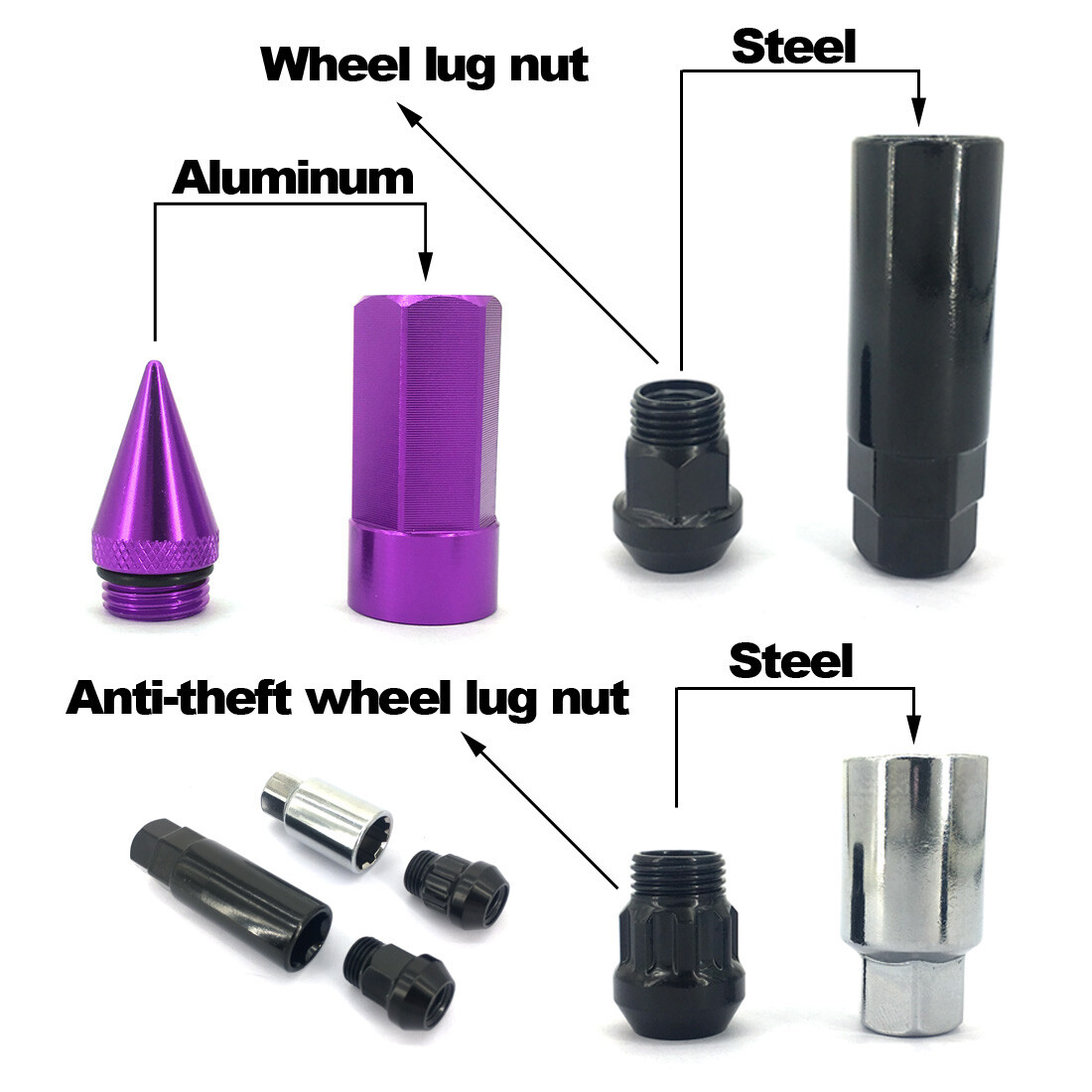 Purple Anti Theft Wheel Lug Nuts With Spike Extended Tuner Nut For Rims