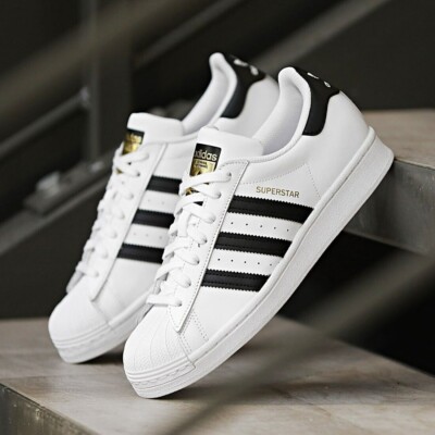 Mens Adidas Superstar OG Leather Trainers All Sizes Black White Gold eBay