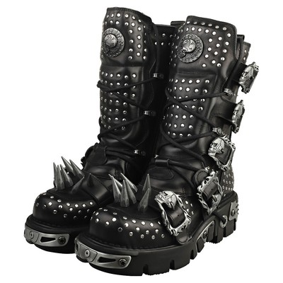 Pre-owned New Rock Rock Boot Metallic M-1535-s1 Unisex Platform Boots In Black Silver - 12 Us In Gray