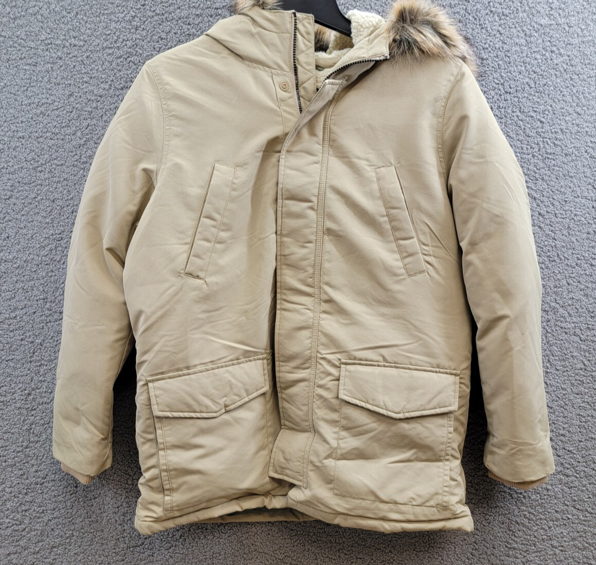 Polo Ralph Lauren Artificial-fur-Trim Down Parka Jacket Boys XL 18-20 Khaki Snap - Picture 2 of 18