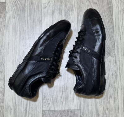 Prada Shoes Men Black Nylon Trainers Sneakers Leather Prada Shoes Size 8 Us