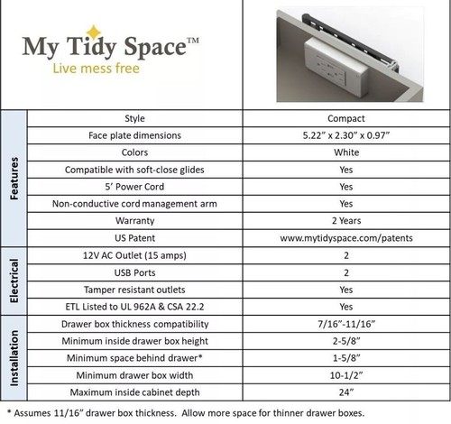 In Drawer Outlet Drawer Docking Charging Station Power Strip Hair Dryer