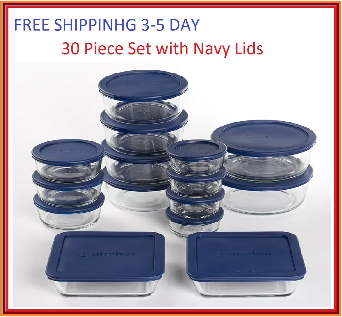 S 30 Pieces Set With Navy Lids