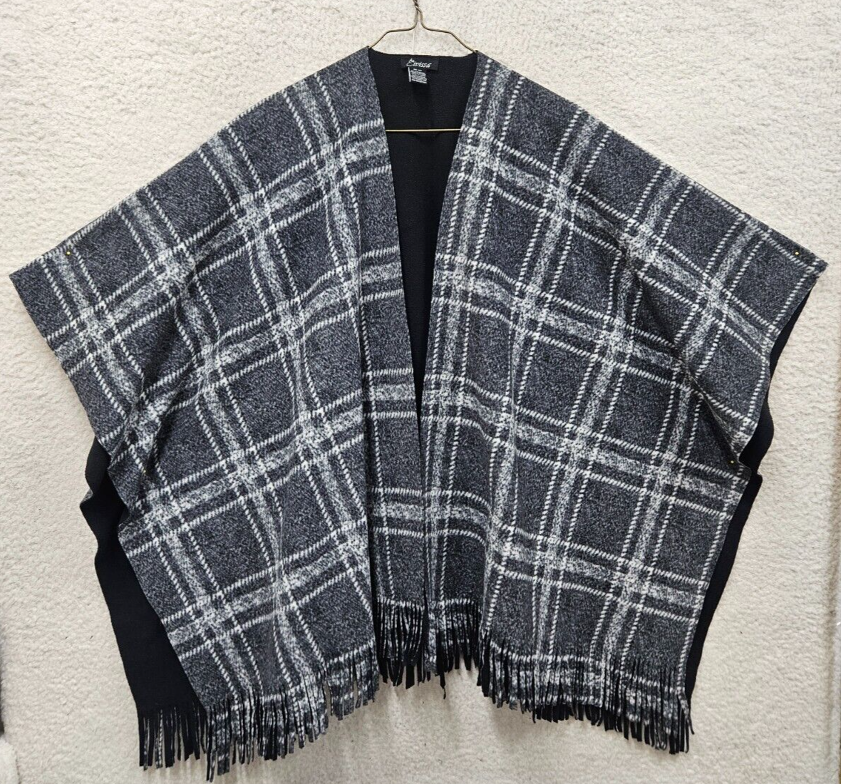 ポンチョ・ケープ PLAIN 'Elena' Black Cape with Fringed Hem in Fabric Woman 0400021551867_BLACK?wid=600&