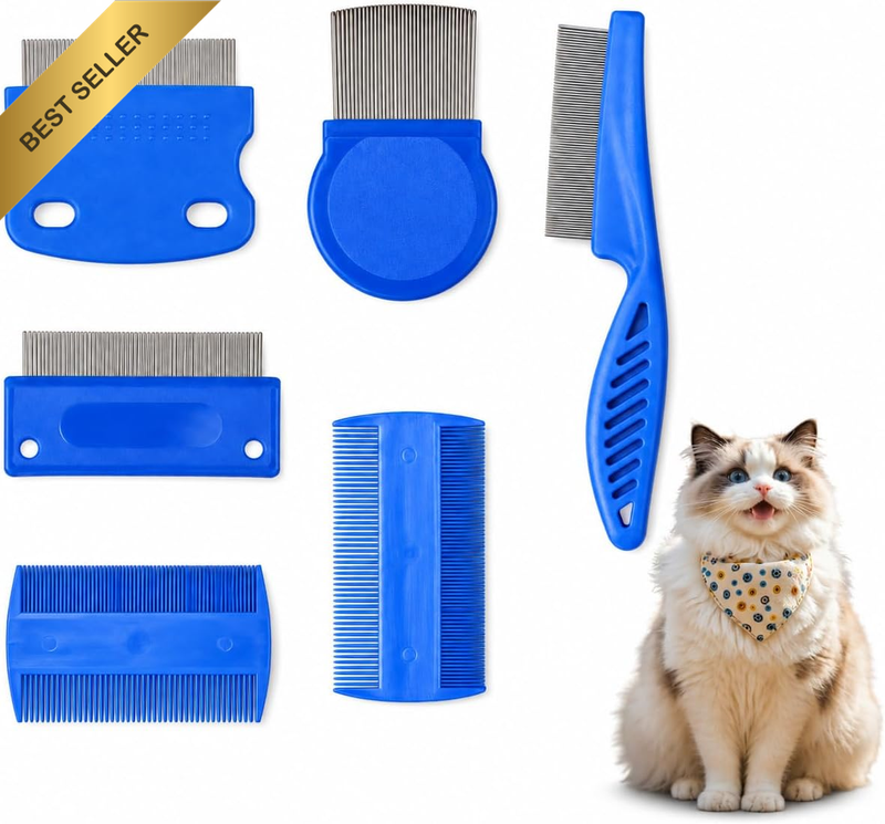 6 Pcs Pet Comb Set, Cat Flea Lice Comb, Stainless Steel Fine Tooth Flea Lice Cat