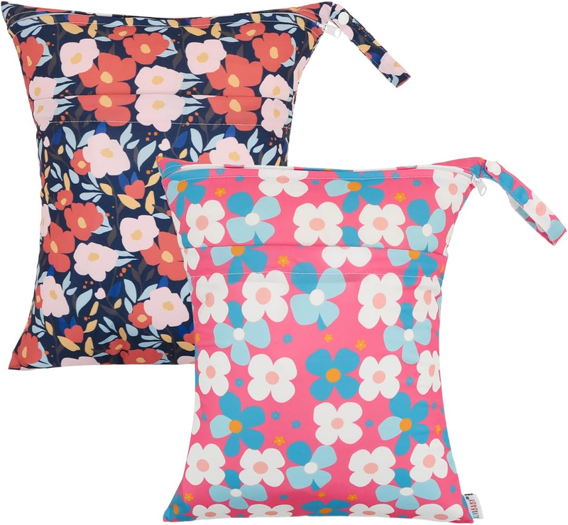BABY Cloth Diaper Wet Dry Bags Waterproof Reusable with Two Zippered Pockets Tra